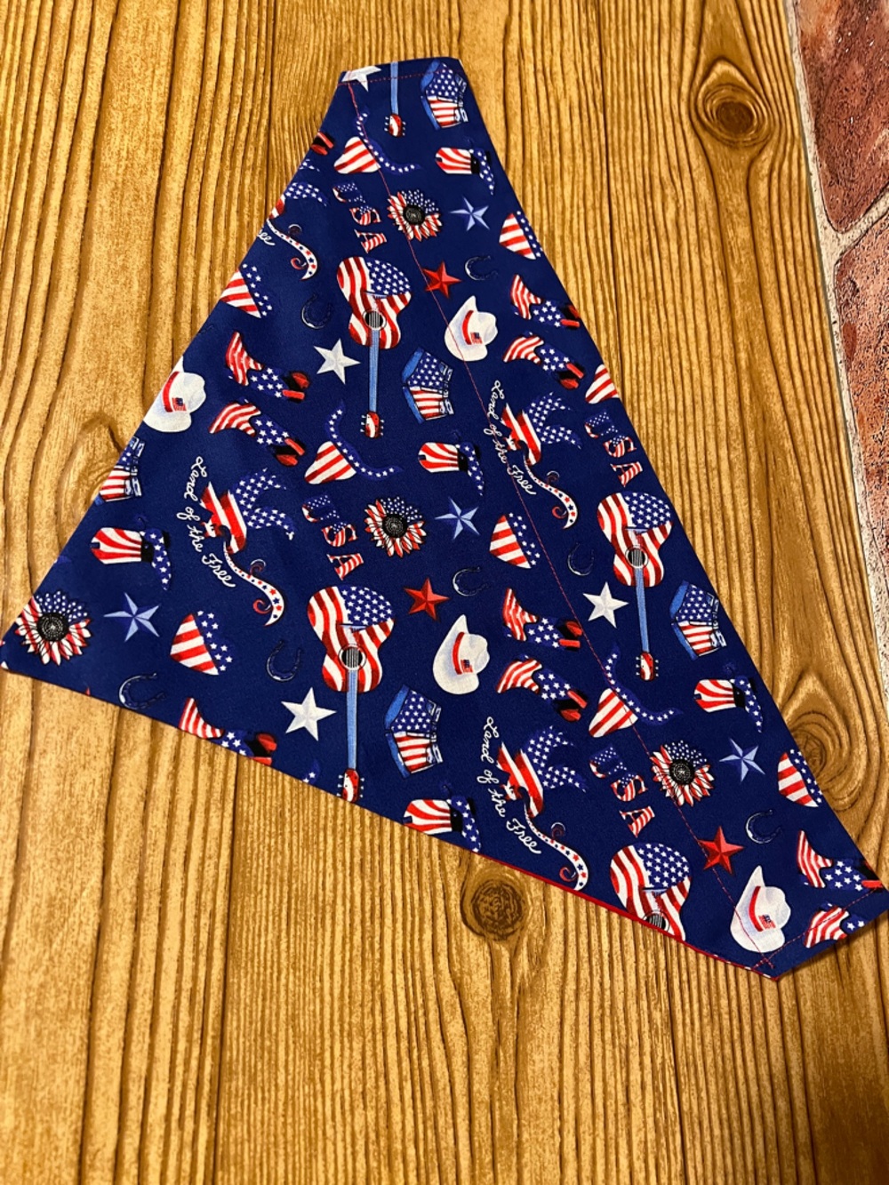 Dog Bandana Bib - Blue USA Stars & Guitars reversible Red dots
